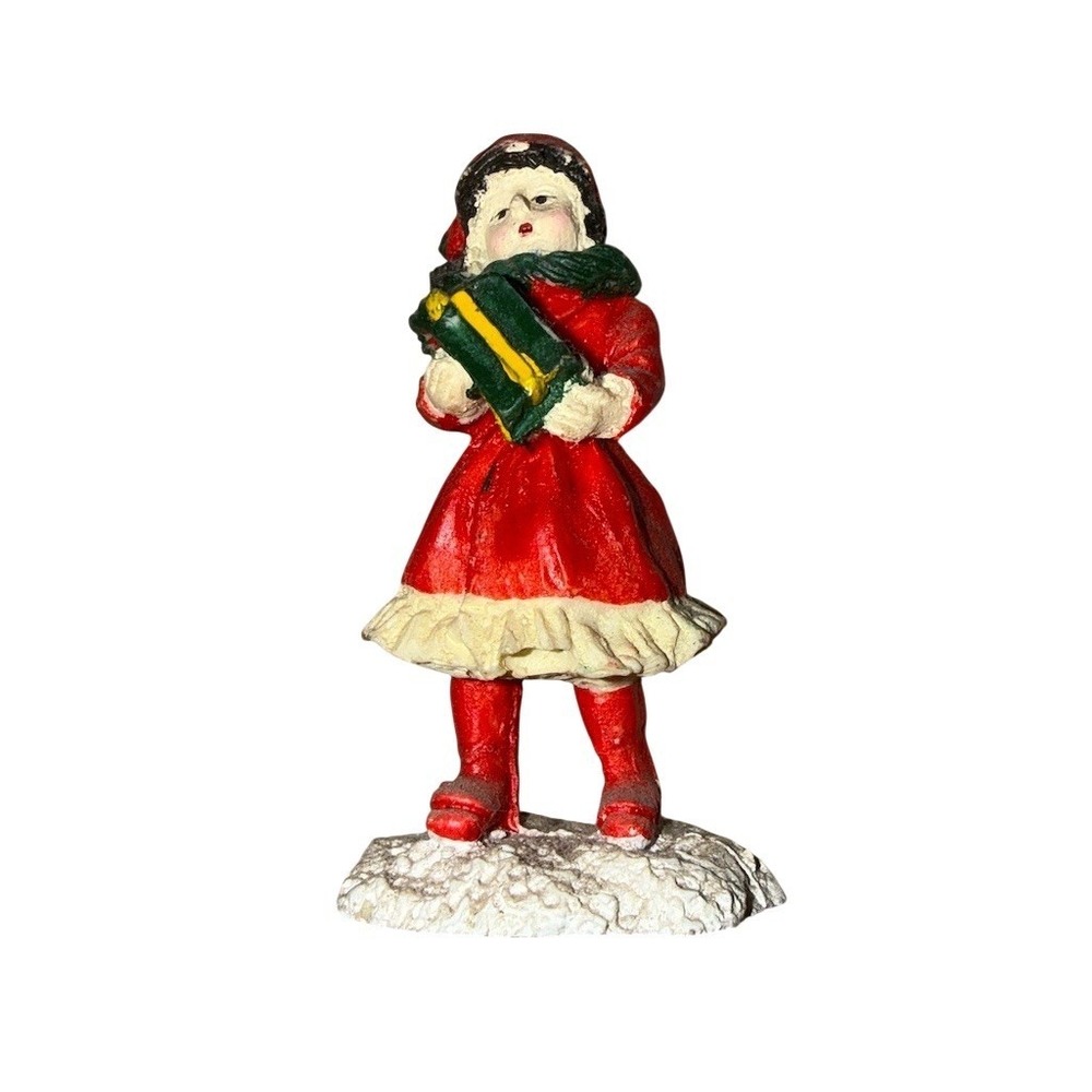 Kurt Adler Christmas Village‎ Victorian Girl Figurine Holding Gift 3.5in